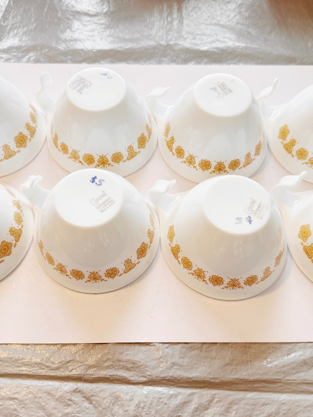 Corelle Corning Butterfly Gold Hook Handle Coffee Tea Cups Replacement Set 8